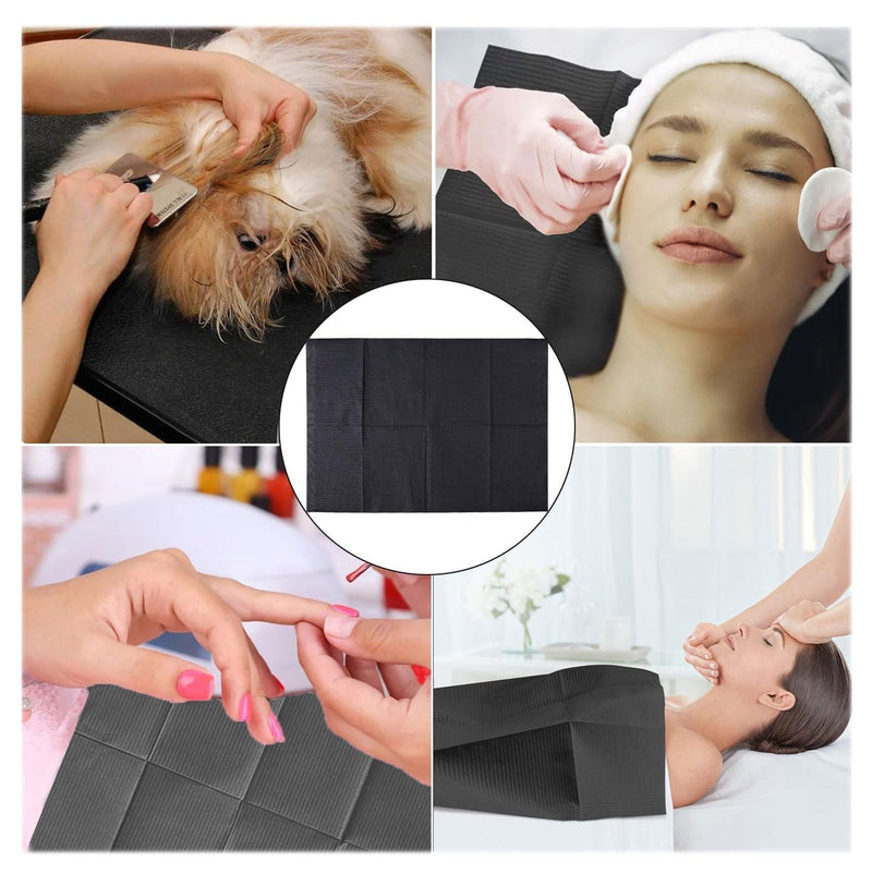 Pack of 50 Dental Bibs, Dental Bibs, Black, 45 cm x 34 cm, Disposable Dental Bibs, Tattoo Tablecloths, Clean Pad, Suitable for Catering Napkins, Tattoo Studios etc. (Black)