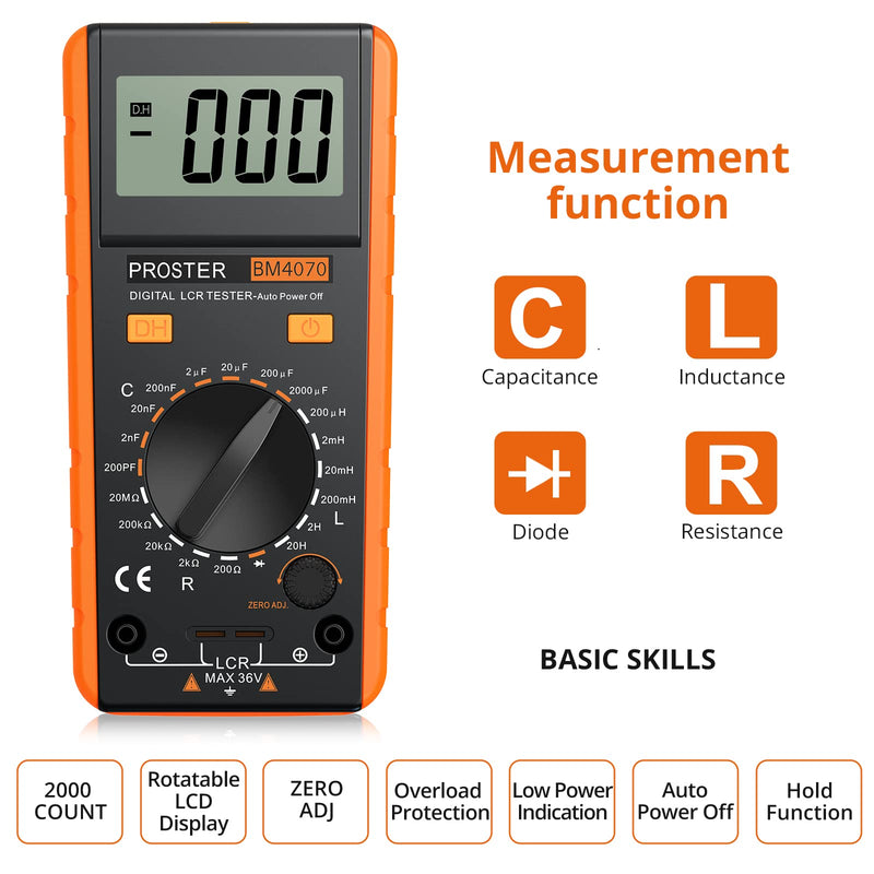 [Australia - AusPower] - Proster LCR Meter Digital LCR Multimeter Capacitance Resistance Inductance Measuring Meter with LCD Over-Range Display Yellow 