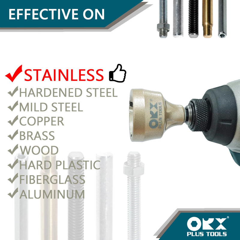 ORXPLUS Tools Deburring External Chamfer Tool, Tungsten Blade, Deburring Drill Bit, Remove Burr Tools Suitable on Stainless Rod, Thread and Pipe for Fit 1/8"-3/4"(3mm-19mm) Deburring Drill Bit 3mm-19mm / Gold