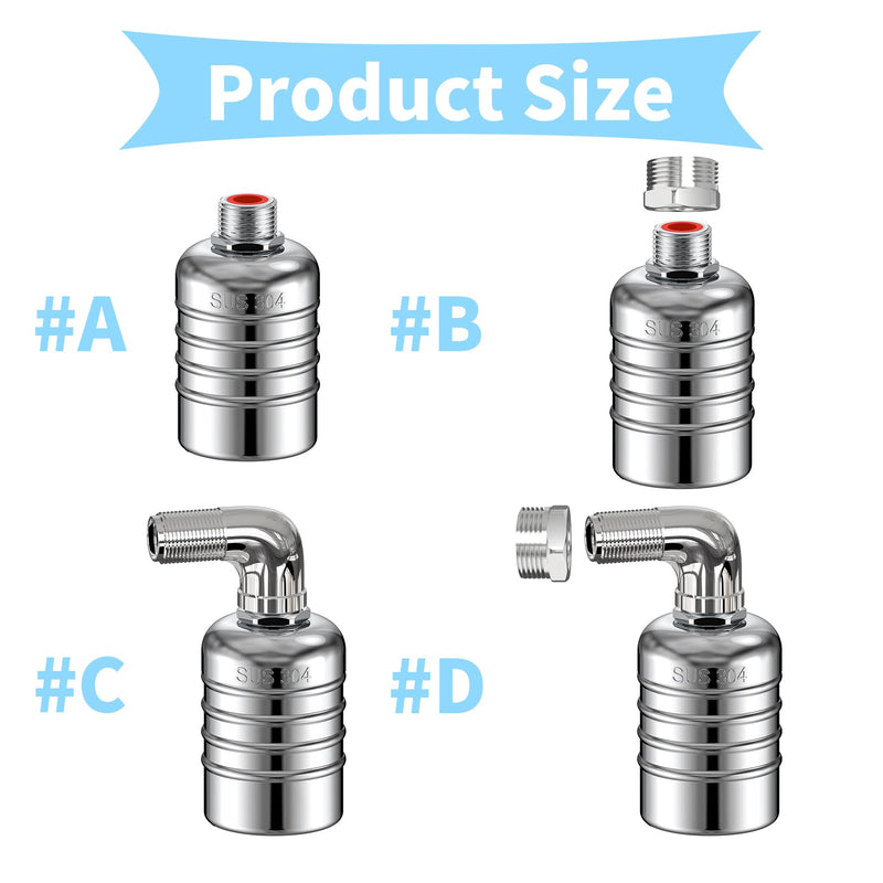 2PCS 304 Stainless Steel Float Valve,Water Tank Float Valve,1/2 to 3/4 Inch Automatic Water Level Control, No Pump Needed for Water Tanks,Livestock Troughs（Top/Side Entry） stripe Silver 2