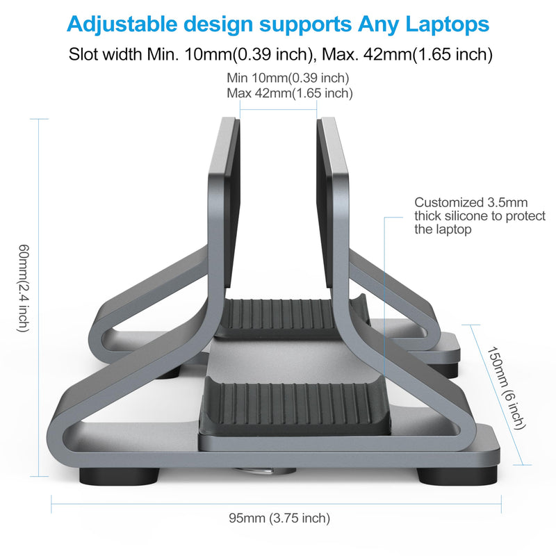 [Australia - AusPower] - Aluminum Vertical Laptop Stand Dock Holder, Adjustable Slot Width (12-42mm/0.5-1.65 inch), Space-Saving Upright Storage for MacBook and Laptops, Version 2024 Space Gray 