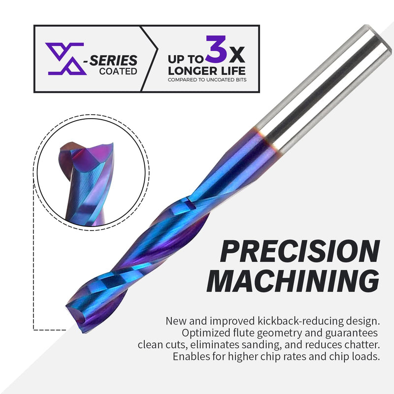 [Australia - AusPower] - 1/4 Inch Shank Upcut Spiral Router Bit, Nano Coated Solid Carbide Straight CNC End Mill for Wood, 1/4 Dia x 1 CL x 2-1/2 OVL, 2 Pack 2pack 1/4"CD, 1"CL 