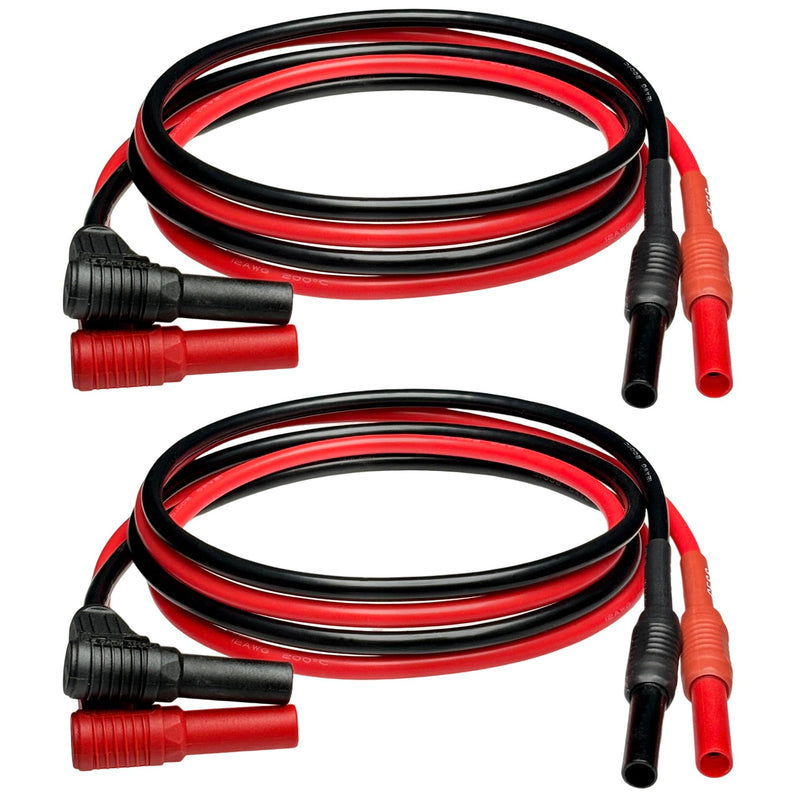 [Australia - AusPower] - CESS-222 Meter Test Lead Extension Right Angle Male to Female Connector 4mm Banana Plug to Jack Heavy Duty Silicone Wires Multimeter Leads Probes Adapter 12AWG, 2 Pairs, Black & Red, 3 Feet 
