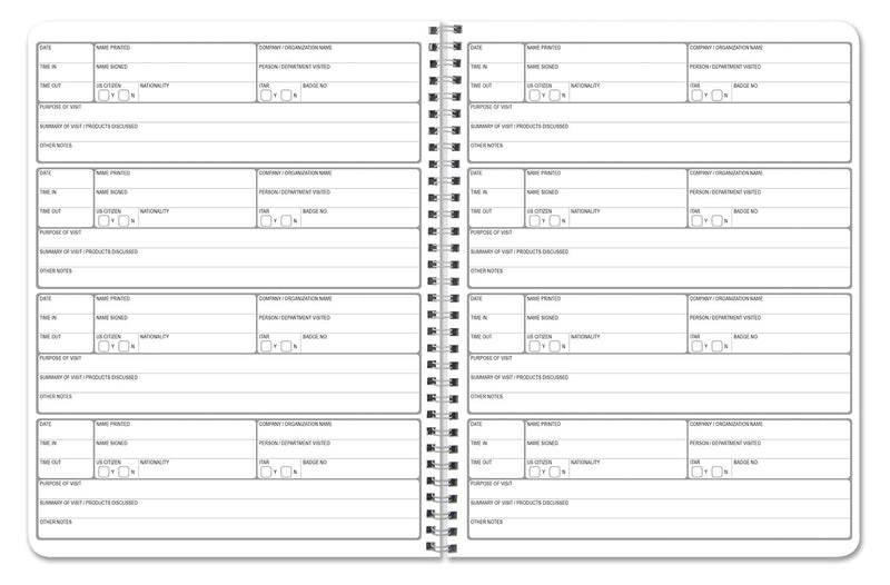 BookFactory ITAR Visitor Log Book/Visitor Register/Guest Sign-in Book - 120 Pgs, 8.5" X 11" Wire-O (Official ITAR-International Traffic in Arms Regulations) (Made in USA) ITAR Log - NEW Style
