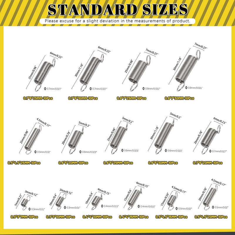 [Australia - AusPower] - 150Pcs 15 Sizes Stainless Steel Extension Springs Kit, Extension Spring with Hook Ends, Small Spring Compression Springs Mechanical Springs Tensile Spring for Home Repairs 150 