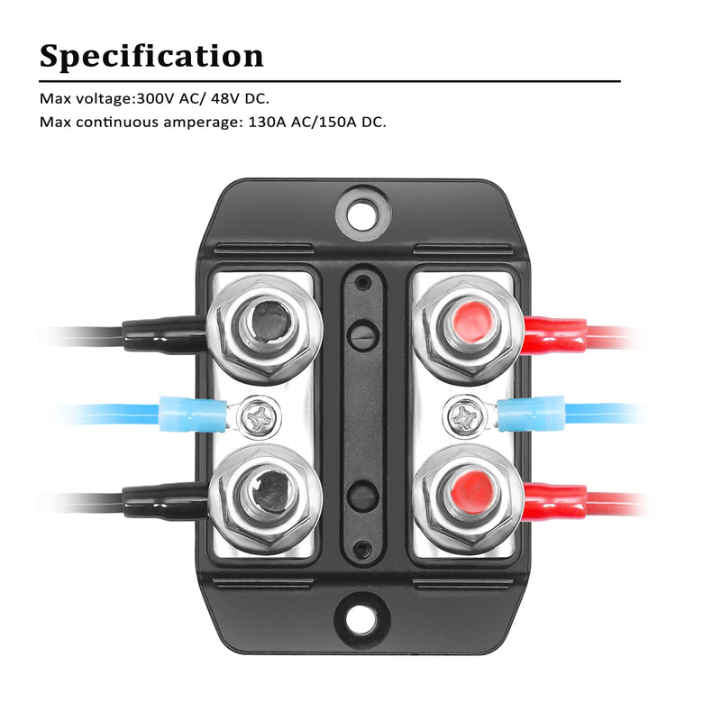 RECOIL Dual Row Busbar Positive and Negative 2 x 5/16” Studs 1 x #8 Screw Terminals Power and Ground Distribution Block with Ring Terminals Red & Black