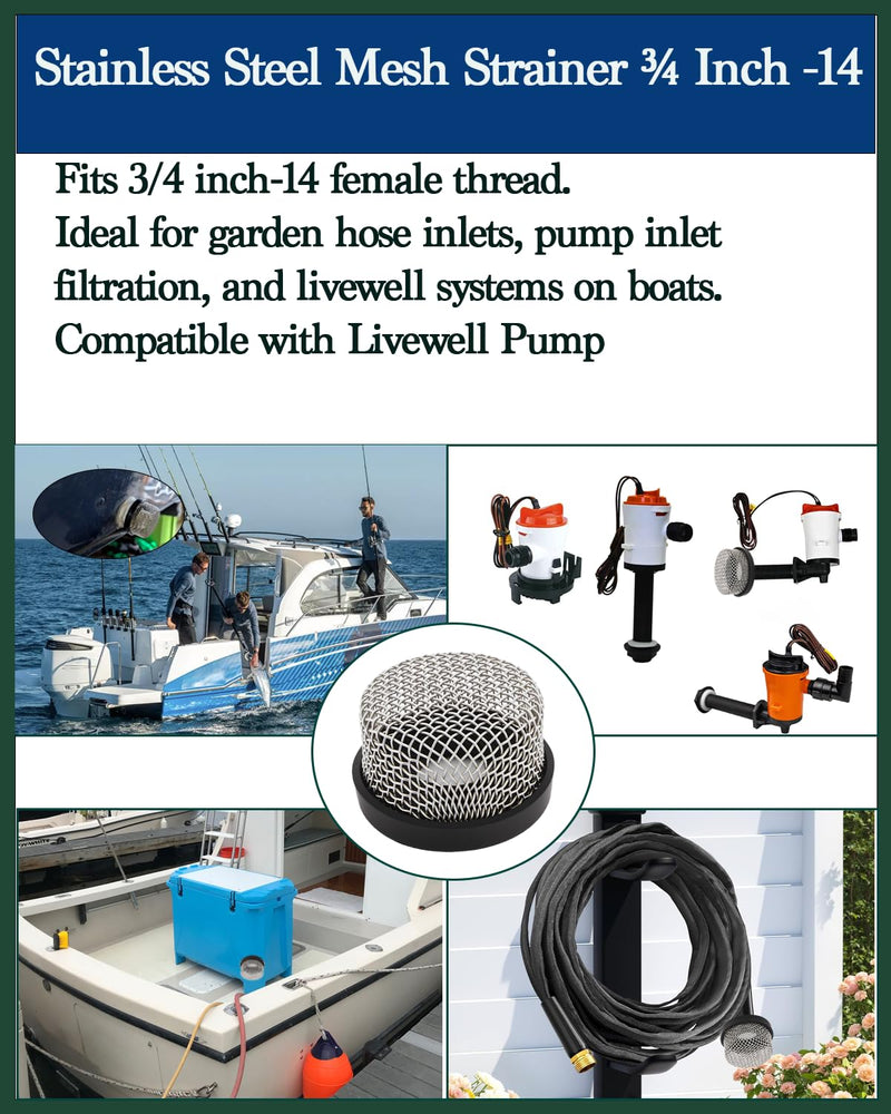 [Australia - AusPower] - Stainless Steel Mesh Strainer ¾ Inch -14 Inter Filter, with PTFE Tape Compatible with Livewell Pumps, MA-023 Screw on Strainer for Livewell Pump, Aerator, HVAC Drain interfilter 1PC 