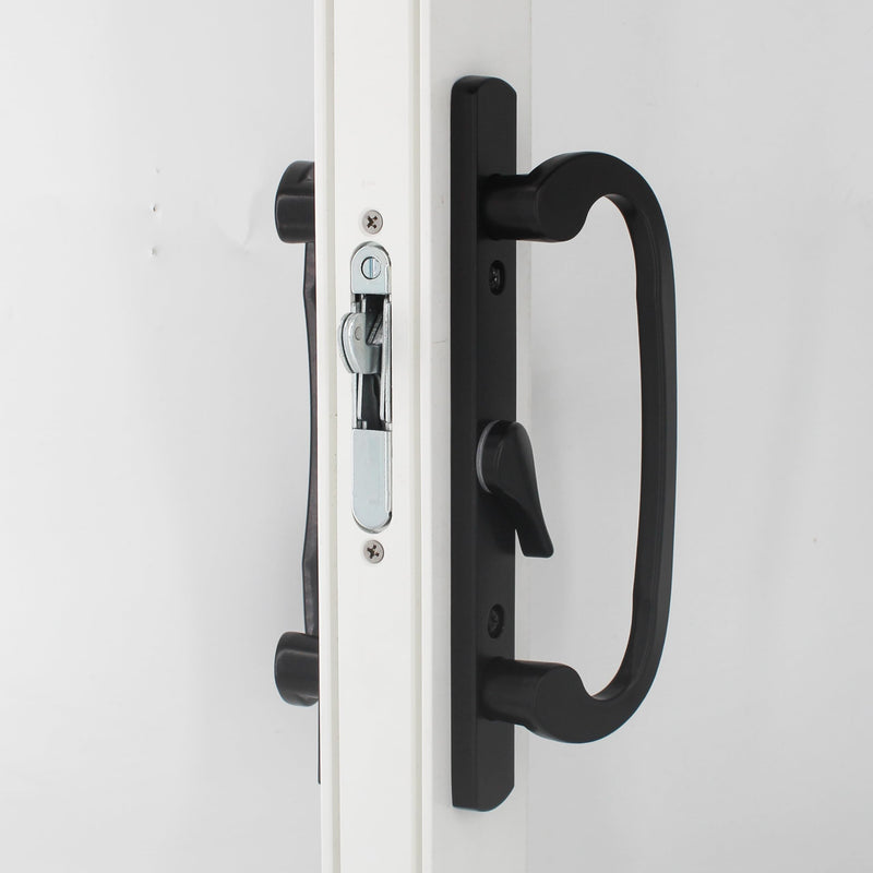 Patio Door Handle 3-15/16 Inch(10cm) Hole spacing （Right and Left Handed）(fit for 45degree Mortise Lock but NOT Included) Non-keyed (Centered, Black) centered