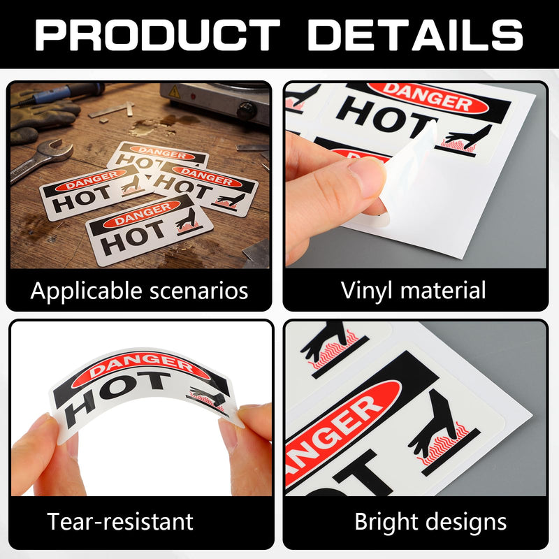 20 Pcs Danger Hot Labels, 1.5" x 3" Hot OSHA Stickers with Symbol Self-Stick Adhesive Vinyl for Industrial Home and Equipment Safety Signs(Common) 20 Black on White