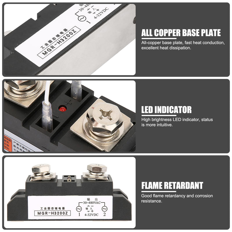 [Australia - AusPower] - EVTSCAN 200A High Current DC-AC SSR Solid State Relay, with LED Indicator, Copper Thermal Pad, Surge Protection, Faster Switching, Silent Operation, for Industrial Automation, Heating System 