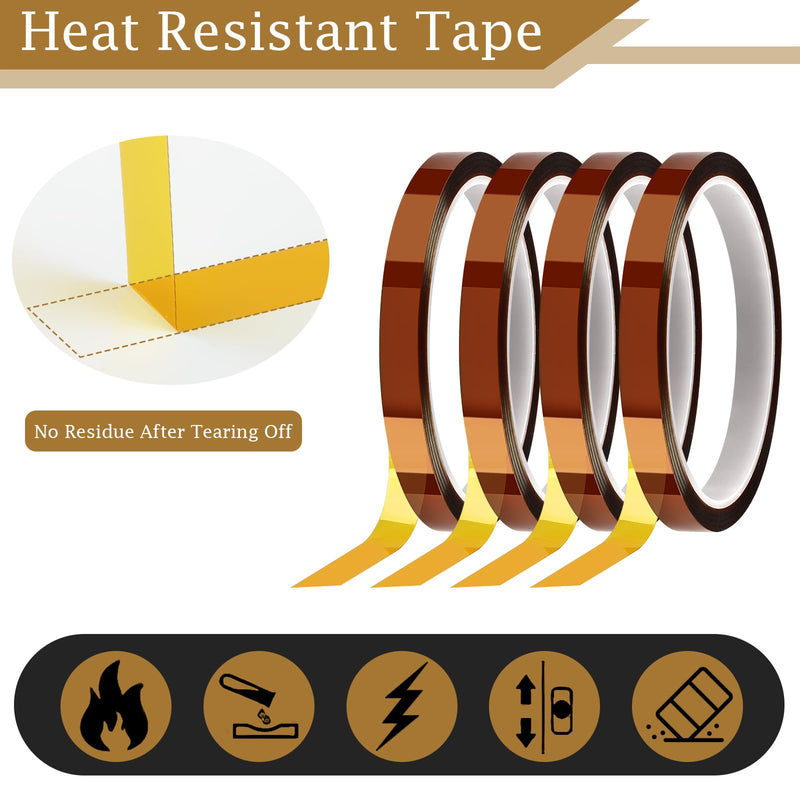 PEASUG Heat Tape, 4 Rolls High Temperature Heat Resistant Tape, Adhesive Heat Tape for Sublimation, Heat Press, Electronics, Soldering, Circuit Board, 10mm x33m(108ft)