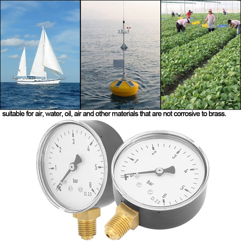 [Australia - AusPower] - 60 mm Industrial Pressure Gauge 0-6 Bar Precision Pressure Gauge for Gas Water Oil 1/4 Inch NPT Brass Thread Robust Metal Construction TS-60-6 