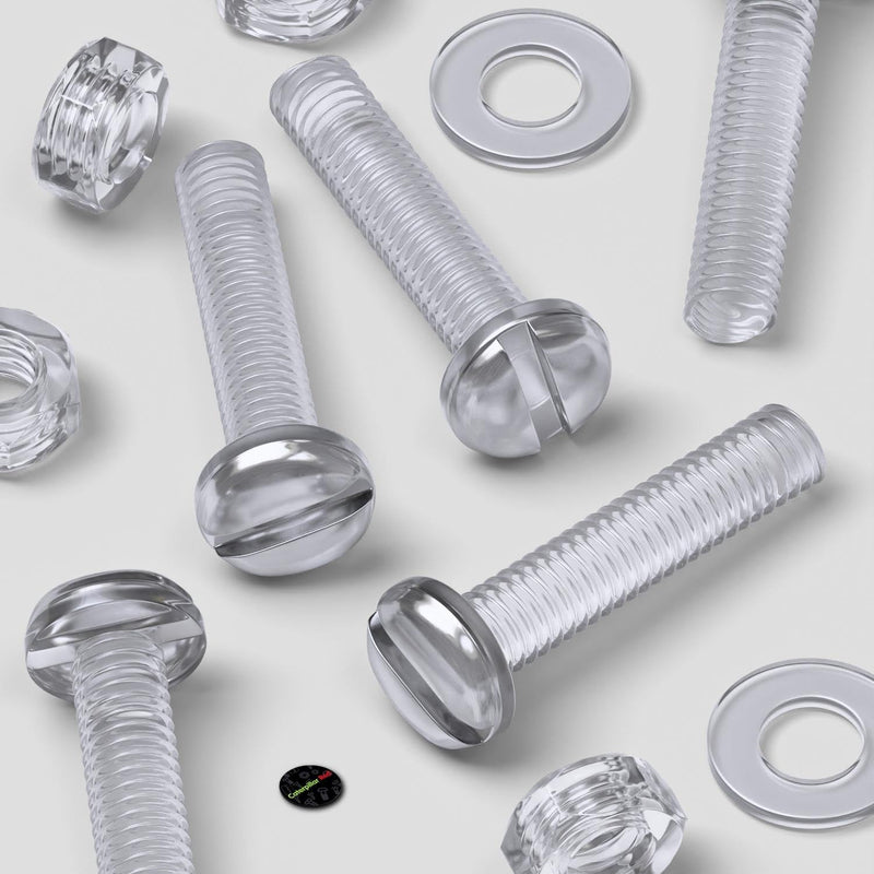 [Australia - AusPower] - 50 x Transparent Clear M4 x 20mm Slotted Head Bolts, Nuts, Washers - Acrylic Plastic Screws, (5/32 x 25/32 in) 