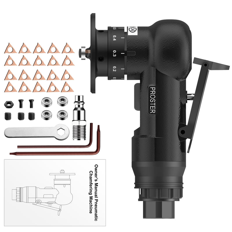 Proster Pneumatic Chamfer Tool Kit Professional Air Deburring Machine, 30000 RPM with Dual-Blade System (R & C Blades), 22-Piece Tungsten Carbide Set for Metal, Wood, PVC, Pipes Black