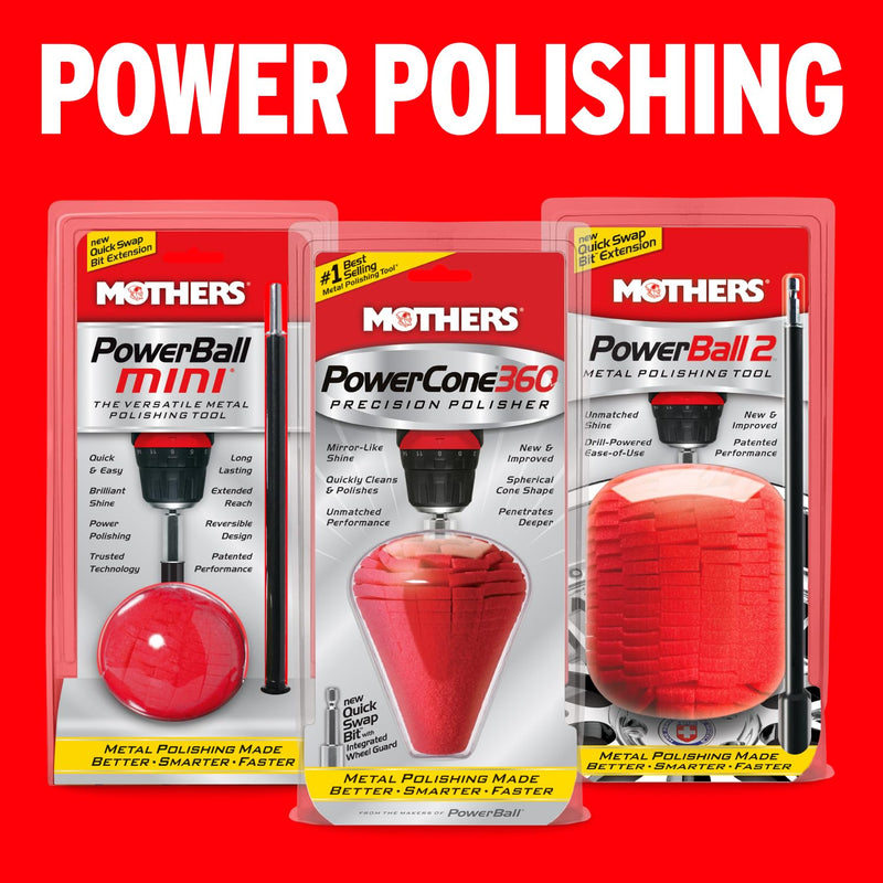 [Australia - AusPower] - Mothers PowerCone 360, Polishing Tool with Quick Swap Bit — Patented Spherical Cone for Deep, Safe Metal Polishing in Hard-to-Reach Areas — Ideal for Wheels & Curved Surfaces (05146) PowerCone 360 Metal Polishing Tool Single Unit 