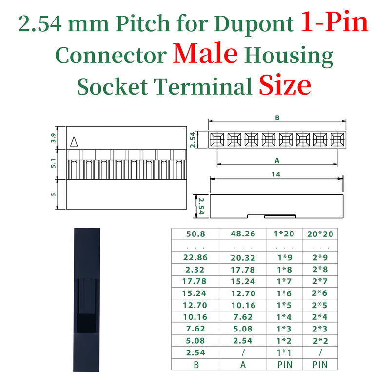 [Australia - AusPower] - 100 Sets for DuPont 2.54 mm Pitch 1-Pin Male Adapter Cable Connector Accessories. 200 Pieces 2.54 mm Pitch 1-Pin Adapter Connector Male Housing Socket Terminal, Crimp Pins Kit. Black-Single Row 