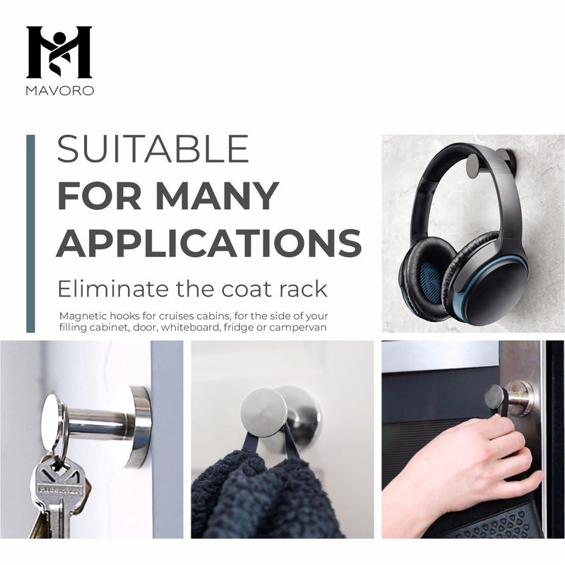 [Australia - AusPower] - Mavoro Strong Magnetic Hooks for Hanging Coats and Bags. Set of 2 Black Magnet Hooks Heavy Duty Magnets, Neodymium 52 Rare Earth Magnets. Push Pin Style Magnet Hook for Refrigerator, Locker etc Black 2 pack 