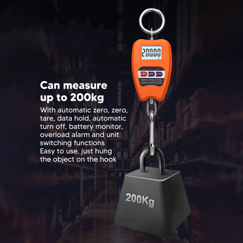 [Australia - AusPower] - Portable Digital Hanging Scale, Precise 200 kg Load Capacity, Multifunctional Mini Handheld Scale with LCD Screen for Agriculture, Hunting, Fishing, Workshop, Home 