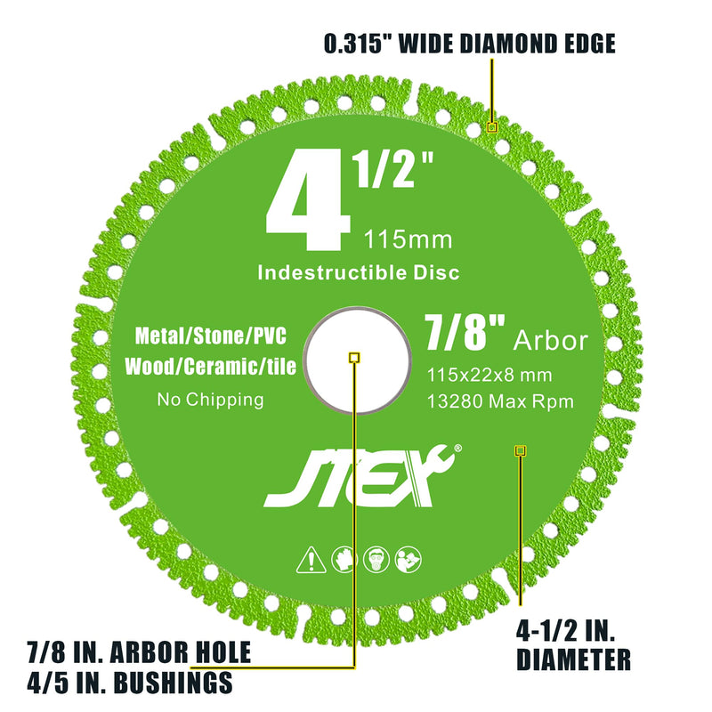 [Australia - AusPower] - Indestructible Disc for Angle Grinder with 4-1/2 Inch Diameter, 7/8" Arbor, Multifunctional Diamond Cutting Blade for Metal, Stone, Wood, Tile, Concrete, PVC Pipes(3-Pack) 