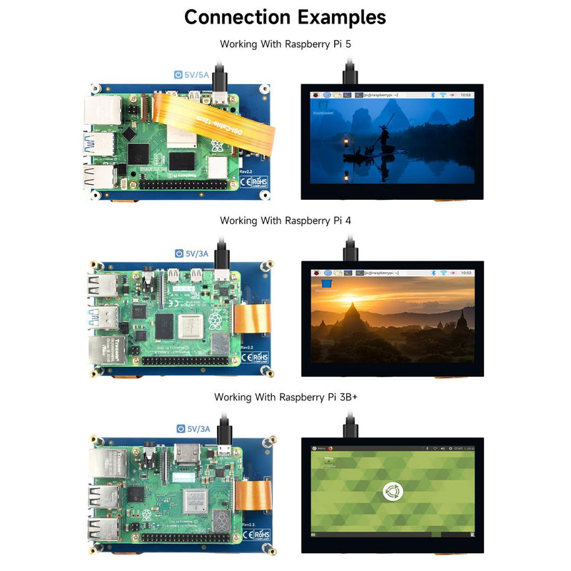 waveshare 4.3inch Capacitive Touch Display Compatible with Raspberry Pi 5/4B/3B+/3A+/3B/2B/B+/A+/CM3/3+/4 800×480 Resolution IPS Wide Angle MIPI DSI Interface 4.3inch DSI LCD
