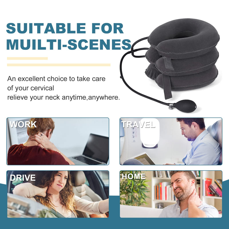[Australia - AusPower] - Neck Stretcher, Cervical Traction Device, Neck Traction Device, Adjustable Inflatable Neck Braces for Neck Pain and Support, Neck Stretcher Cervical Traction, Neck Decompression Home Use (Gray) Grey 