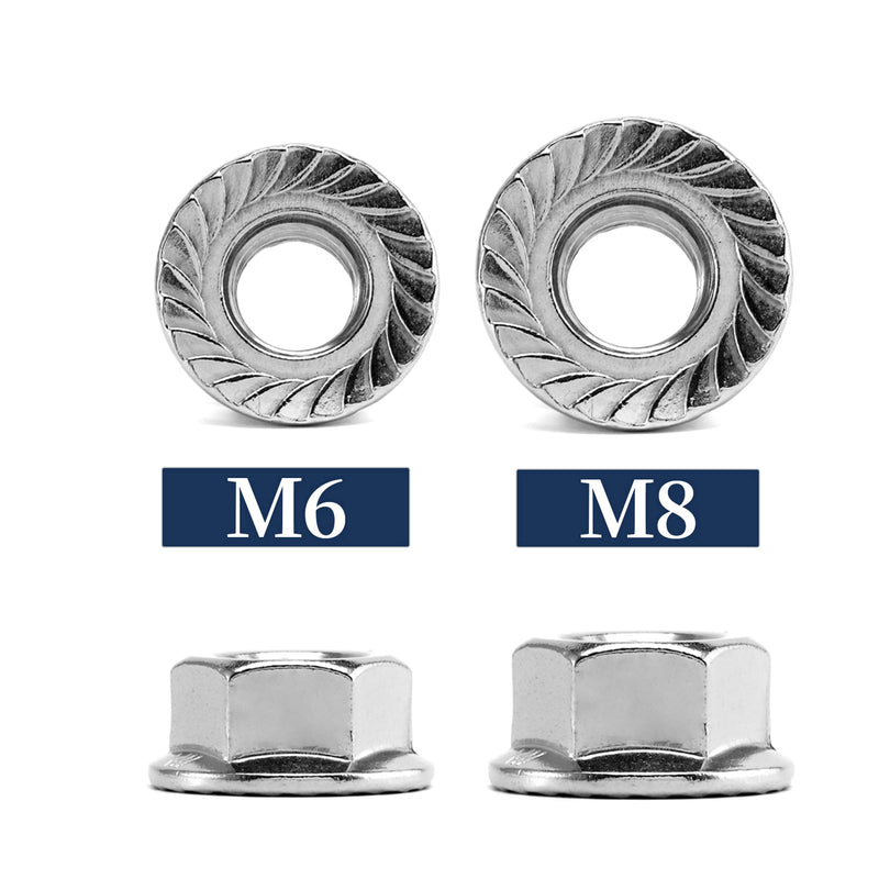 [Australia - AusPower] - M8 x 1.25mm Serrated Flange Hex Lock Nuts 100Pcs 304 Stainless Steel 18-8, Full Thread, Hex Drive, Bright Finish by SG TZH M8 Silver 100 