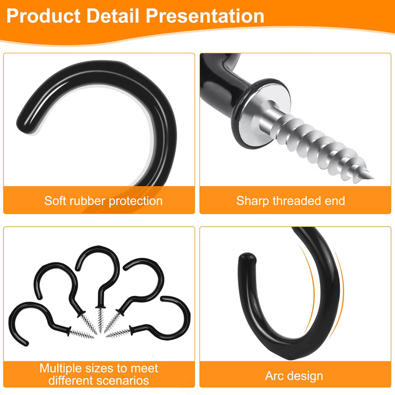 [Australia - AusPower] - Cup Screw Hooks,1 inch Vinyl Coated Ceiling Hooks,100 Pack Screw in Hooks Plant Hanger Hooks,Wind Chimes Hooks Kitchen Cup Hooks Great for Hanging Indoor & Outdoor Use(Black) Black 1 Inch 