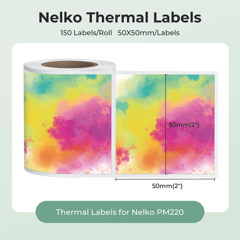 Thermal Labels for Nelko PM220 Label Maker, 2 inch (50mm) Round Thermal Label, Waterproof, Multi-Purpose Label Tape, 1 Roll of 150 Self-Adhesive Thermal Paper (Gradient Color) Gradient Color