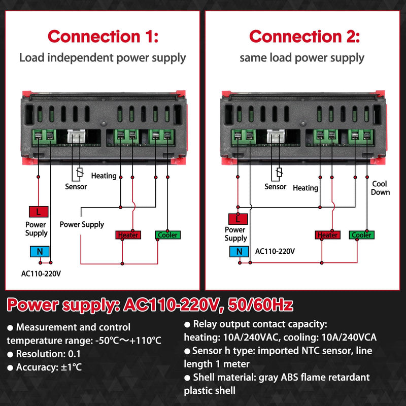 [Australia - AusPower] - Fiada Pack of 2 STC-3008 AC 110V-220V Digital Temperature Controller Celsius Thermostat General Digital Thermostat Temperature Monitor with Sensor 2 Relay Output for Fermentation Heating Cooling STC-1000 