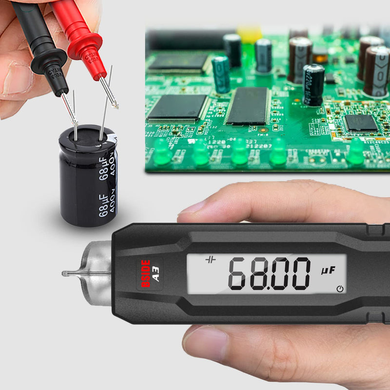 [Australia - AusPower] - BSIDE Voltage Tester Non Contact Voltage Detector Electrical Circuit Tester Pen, with Test Leads for Capacitance Diode Continuity Resistance Voltage Tester A3 