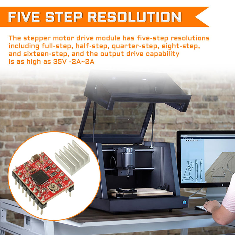 [Australia - AusPower] - A4988 Stepstick Motor Driver Module with Heat Sink for Arduino 3D Printer CNC Machine or Robotics(5Pcs) 