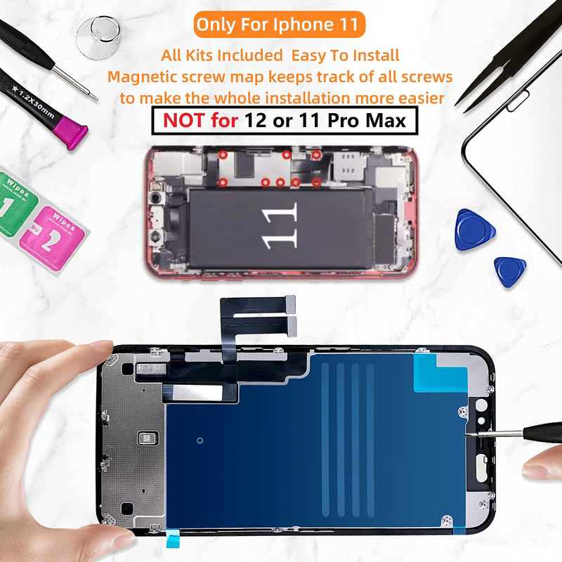 [Australia - AusPower] - for iPhone 11 Screen Replacement 6.1 3D Touch Screen LCD Display Digitizer for A2111, A2223, A2221 Cell Phone Repair Kits+ Waterproof Frame Adhesive Sticker+Screen Tempered Protector+Face ID 11-6.1inch 