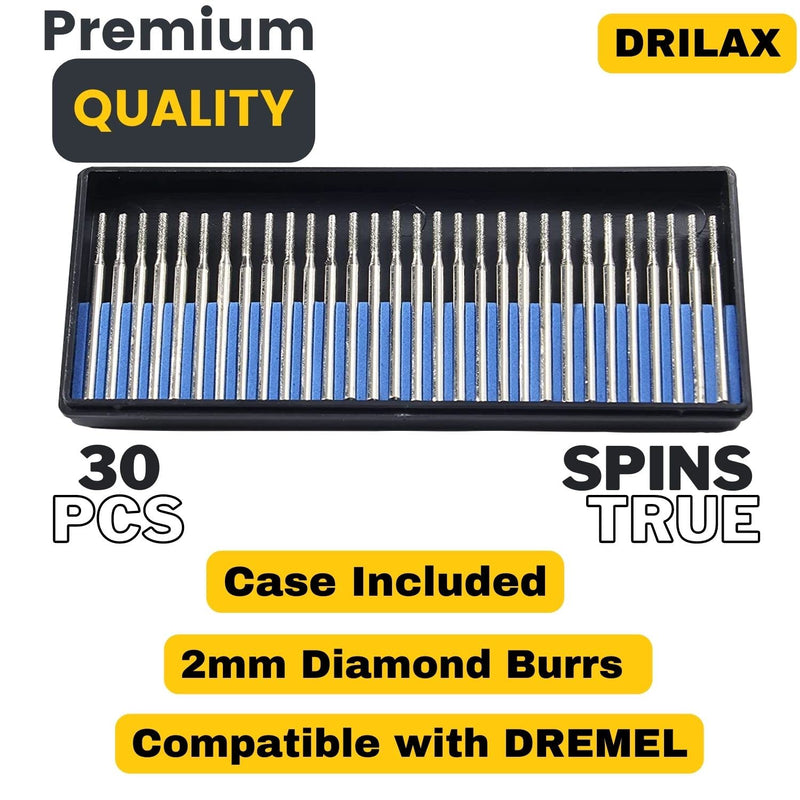 [Australia - AusPower] - Diamond Drill Bits 2mm 30 pcs Diamond Jewelry Drill Bits for Sea Glass Shells Gem Stones Lapidary Equipment Compatible with Dremel Diamond Drill Bits for Glass Diamond Tipped Drill Bit Burrs 