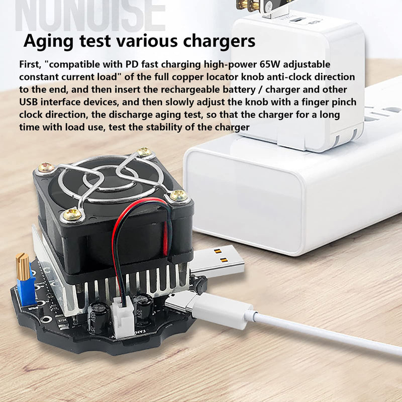 [Australia - AusPower] - WANGCL 65W USB Load Tester, Adjustable Electronic Load with Cooler Fan, Support Pd Fast Charging for Testing Charging Power in conjunction with USB Test Meters 