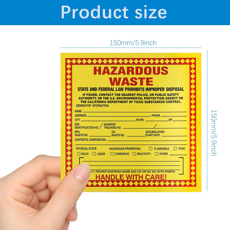 (California) Hazardous Waste Labels 50-Pack | 6x6 Inch Adhesive Vinyl Stickers, EPA & CA DTSC Compliant for Containers & Drums