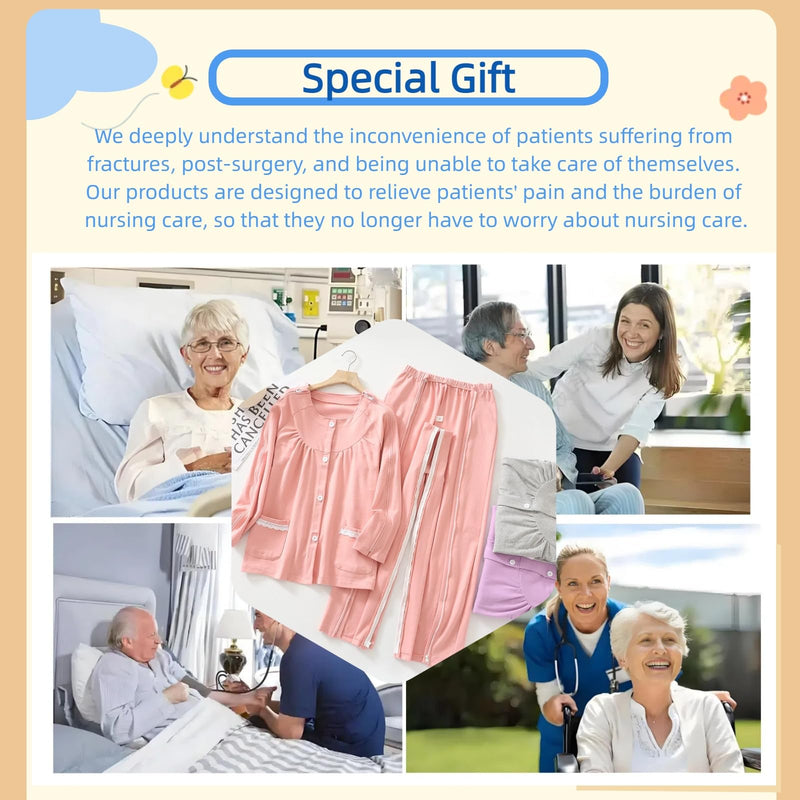 [Australia - AusPower] - Bedridden Patient Clothing,Tear Away Suit, Fully Open Adaptive Chemo Clothing,Four Seasons Pink-women Medium 