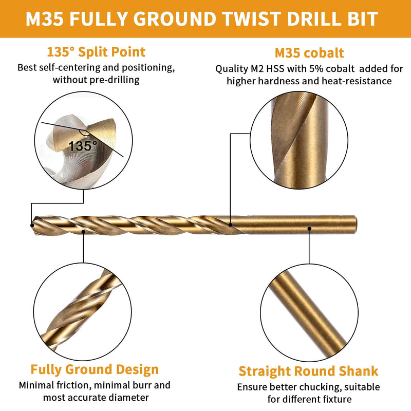[Australia - AusPower] - 1/8 Inch Cobalt Drill Bit Set, M35 Jobber Length Twist Drill Bits,Suitable for Drilling in Hard Metal, Stainless Steel, Cast Iron,20 Pieces 1/8"(20pcs) 
