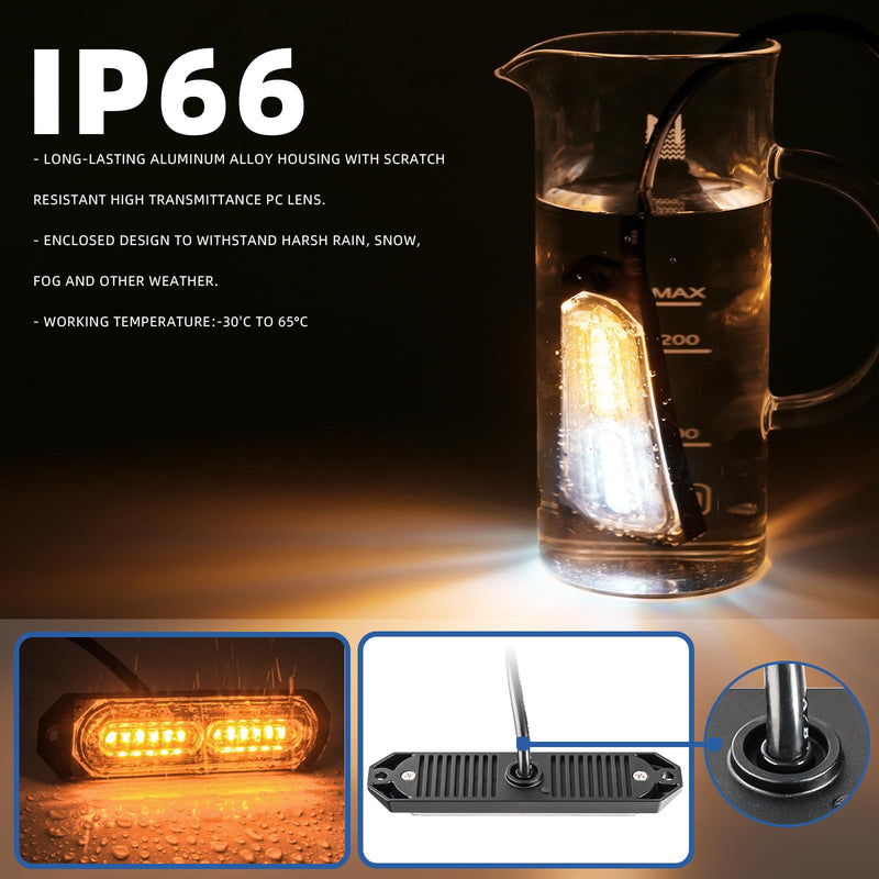 [Australia - AusPower] - 8-Pcs 12 LED Sync Feature Emergency Strobe Grille Lights Ultra Slim Surface Mount Hazard Warning Flashing Chase Light Bar for Construction/Police/Truck/Vehicles/Car/SUV/ATV/UTV (Amber/White) #01 Amber/White 