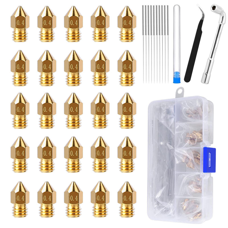 Comgrow 25PCS MK8 Ender 3 V2 Nozzles 0.4MM, 3D Printer Brass Hotend Nozzles with DIY Tools Storage Box for Creality Ender 3/Ender 3 Pro/Ender 3 Max/5 Pro/Ender 3 S1/Ender 3 Neo/CR 10 Series 3D Printer 25