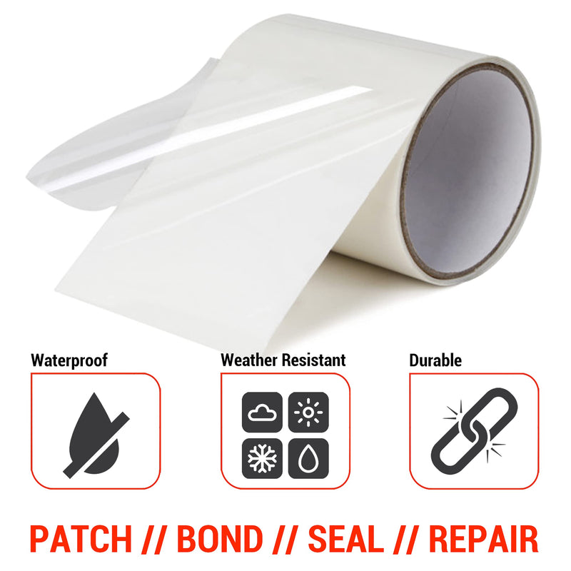 CANOPUS Waterproof Patch and Seal Tape, 4" x 5' White, Roof & Gutter Rubber Repair Tape, Fix Leaks on Hoses, Pipes, Gutters, Roofs, Boats, Pool Liners, Seal Coaxial Antenna and Electrical Cables 4in x 5ft