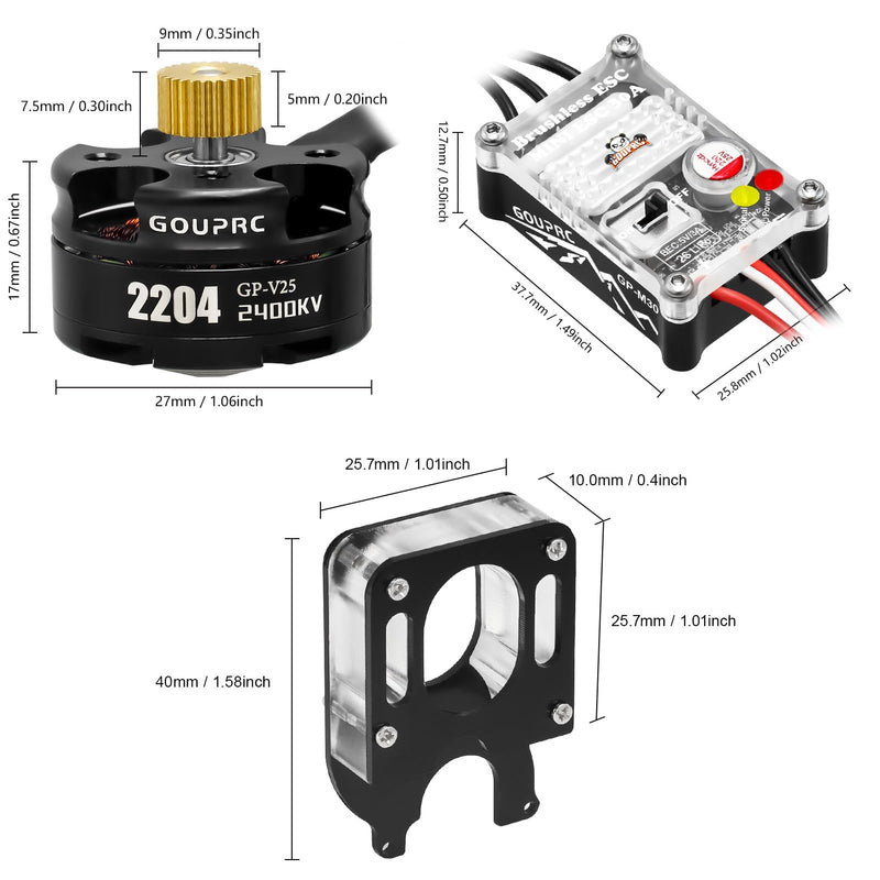 GOUPRC Upgarde Transparent 2204 2400KV Brushless Outrunner Motor with Mount & 30A Brushless ESC Combo Kit for SCX24 Axial 1/24 Remote Control Crawler Truck Car Clean Mount 3pcs