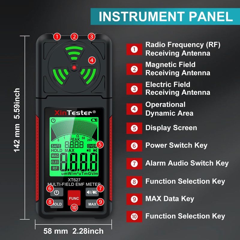 [Australia - AusPower] - Xin Tester EMF Detector Meter 3-in-1 Digital Electromagnetic Radiation Magnetic Field Reader Tester, Home Outdoor Microwave Radioactive Ghost Hunting Cell Phone Towers WiFi Signal Detecting XT627 