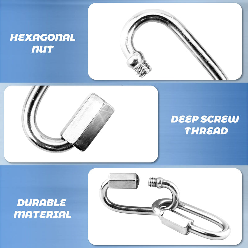 [Australia - AusPower] - 10 Pack 304 Stainless Steel M3.5 Chain Link, 1/8 Inch D Shape Locking Quick Chain Repair Links Pets Keychain for Outdoor Traveling Equipment 