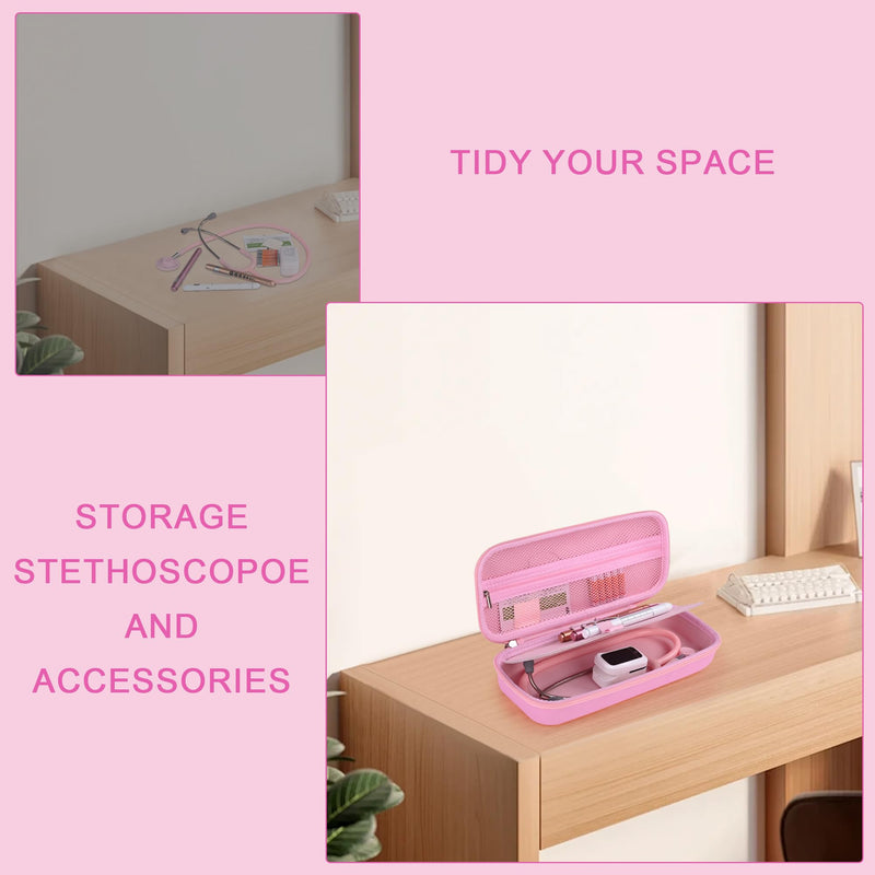 [Australia - AusPower] - Stethoscope Case for 3M Littmann Classic III, Lightweight II S.E, MDF Acoustica Stethoscope, Medical Assistant Essentials Hard case with Divider Interlayer for Nurse Accessories (Pink) PINK 