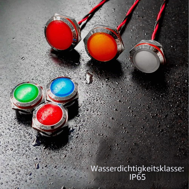 Gebildet 4pcs AC/DC 12-24V 20mA Energy Saving Indicator Metal Indicator Lamp Waterproof Signal Lamp Hole Size 22 mm Red LED (Spherical Surface Head) Red (Ac/Dc 12-24v)
