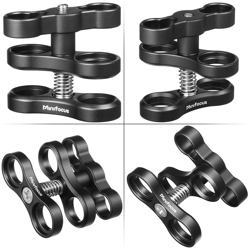 MINIFOCUS 2PCS 1'' Aluminum Ball Clamp Mount for Underwater Diving Light Arms Tray System, Photography Diving Camera, 360° Clip Adapter Bracket for Action Camera Flashlight Arms System 2 Pcs 2 Holes