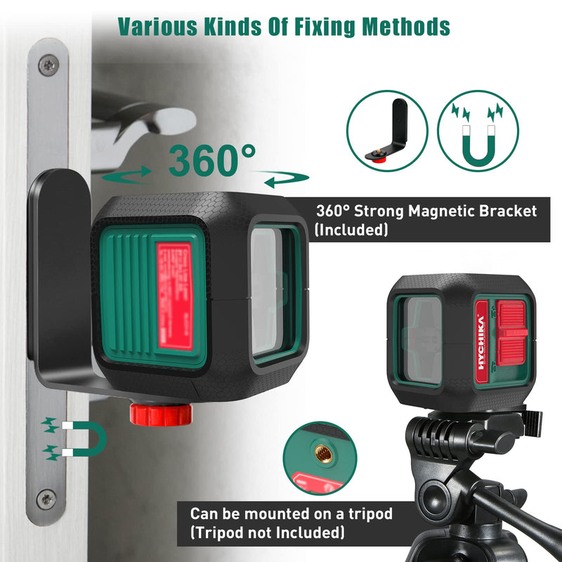 [Australia - AusPower] - HYCHIKA Laser Level 360 Self Leveling, 50 ft Lazer Leveler Tool, Green Cross Line Lazer Level for Picture Hanging, Tile, Decoration & DIY Indoor/Outdoor Construction, Battery & L-Bracket Included 