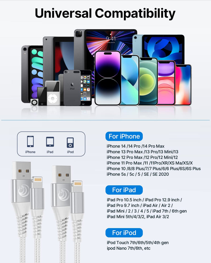 [Australia - AusPower] - iPhone Charger [Apple MFi Certified] 2Pack 10FT Long Lightning Cable Fast Charging Nylon Braided USB Cable iPhone Charger Cord Compatible with iPhone 14 13 12 11 Pro Max XR XS X 8 7 6 Plus SE, iPad 