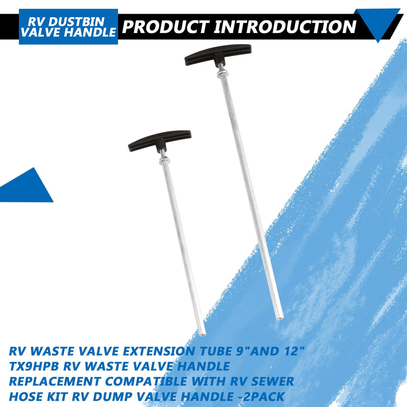 RV Waste Valve Tube Extension Kit 9"and 12",Compatible with Valterra/Camco Waste Valve ,rv black tank handle RV Dump Valve Handle Replacement Set, RV Sewer Hose Kit Included Rod Tube-Universal Fit