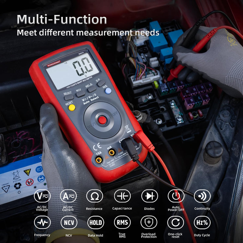 [Australia - AusPower] - Digital Multimeter 4000 Counts, Auto-Ranging Ohmmeter Voltage Tester, DC/AC Voltmeter, Measures Voltage Current Resistance Diodes Continuity Capacitance with NCV Duty-Cycle Capacitance 
